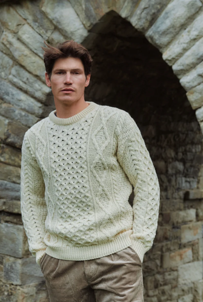 Moher Traditional Aran Sweater - Cream