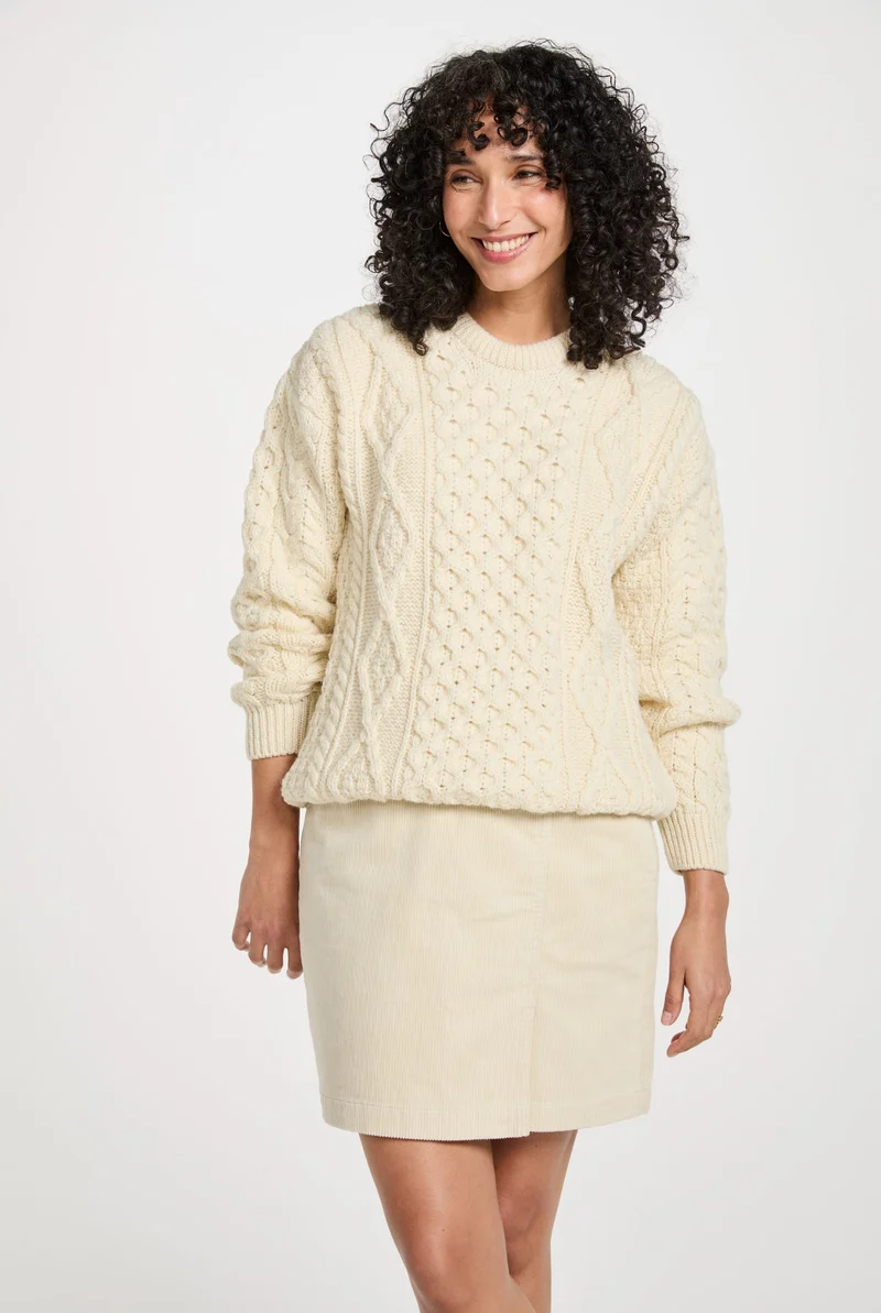 Moher Traditional Aran Sweater - Cream