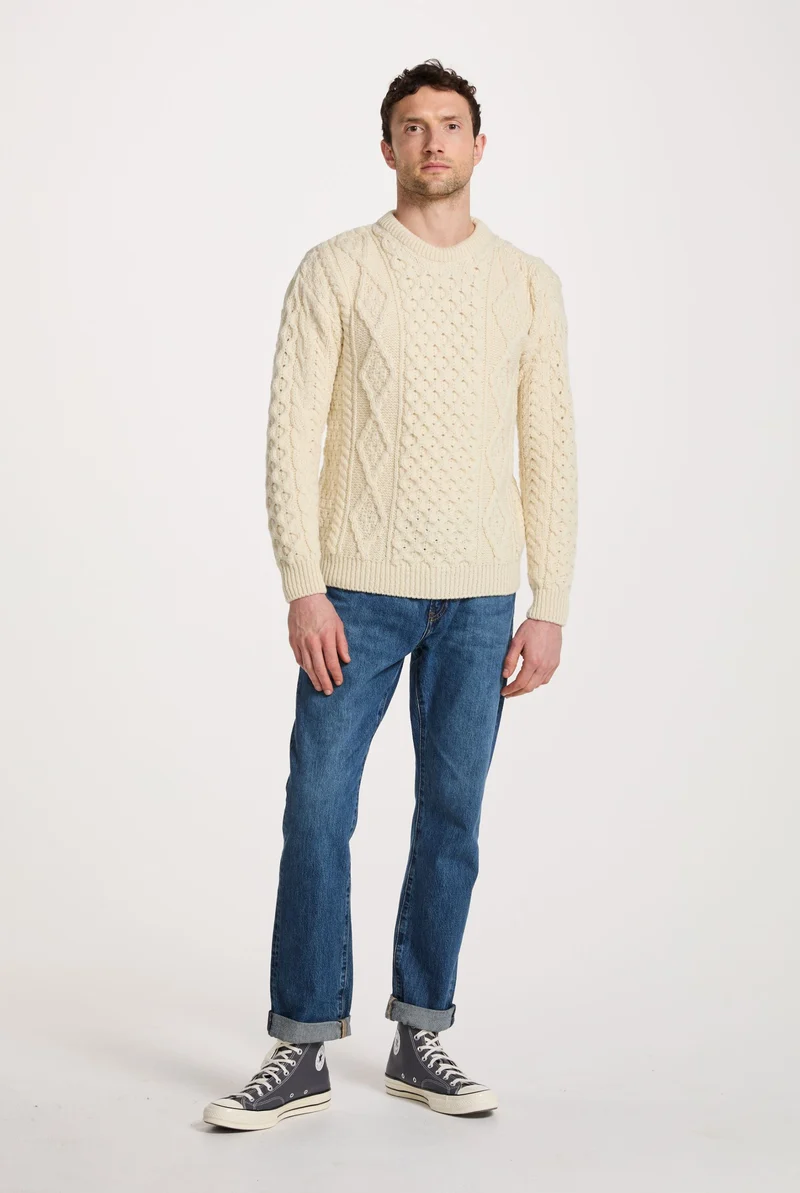 Moher Traditional Aran Sweater - Cream