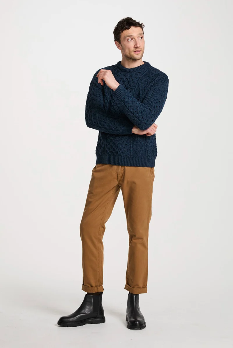 Moher Traditional Aran Sweater - Navy