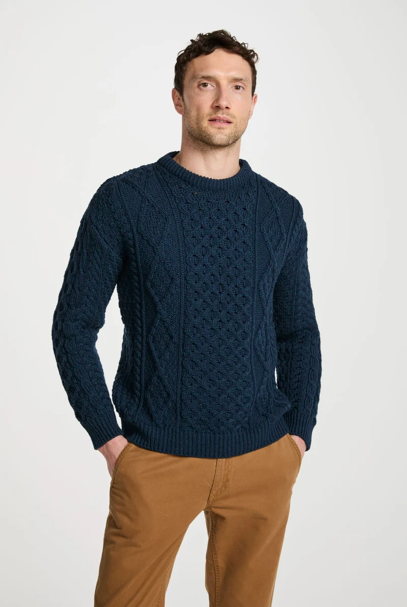 Moher Traditional Aran Sweater - Navy
