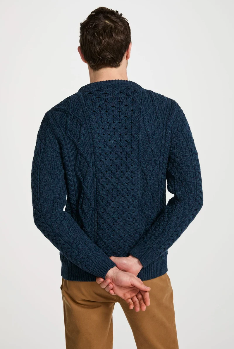 Moher Traditional Aran Sweater - Navy