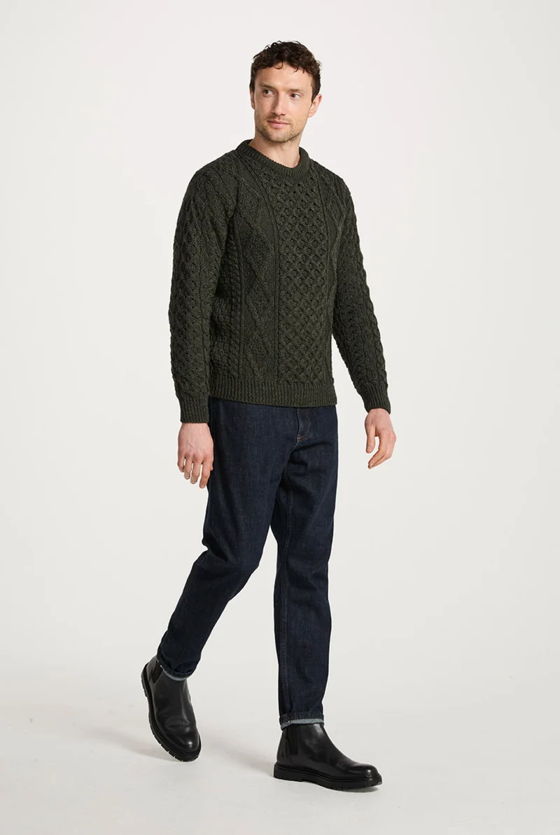Moher Traditional Aran Sweater - Green
