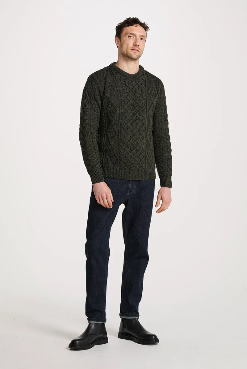 Moher Traditional Aran Sweater - Green