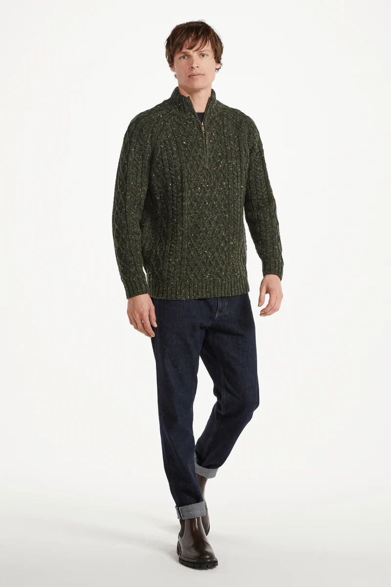 Fionn Tweed Mens Zip Troyer - Green