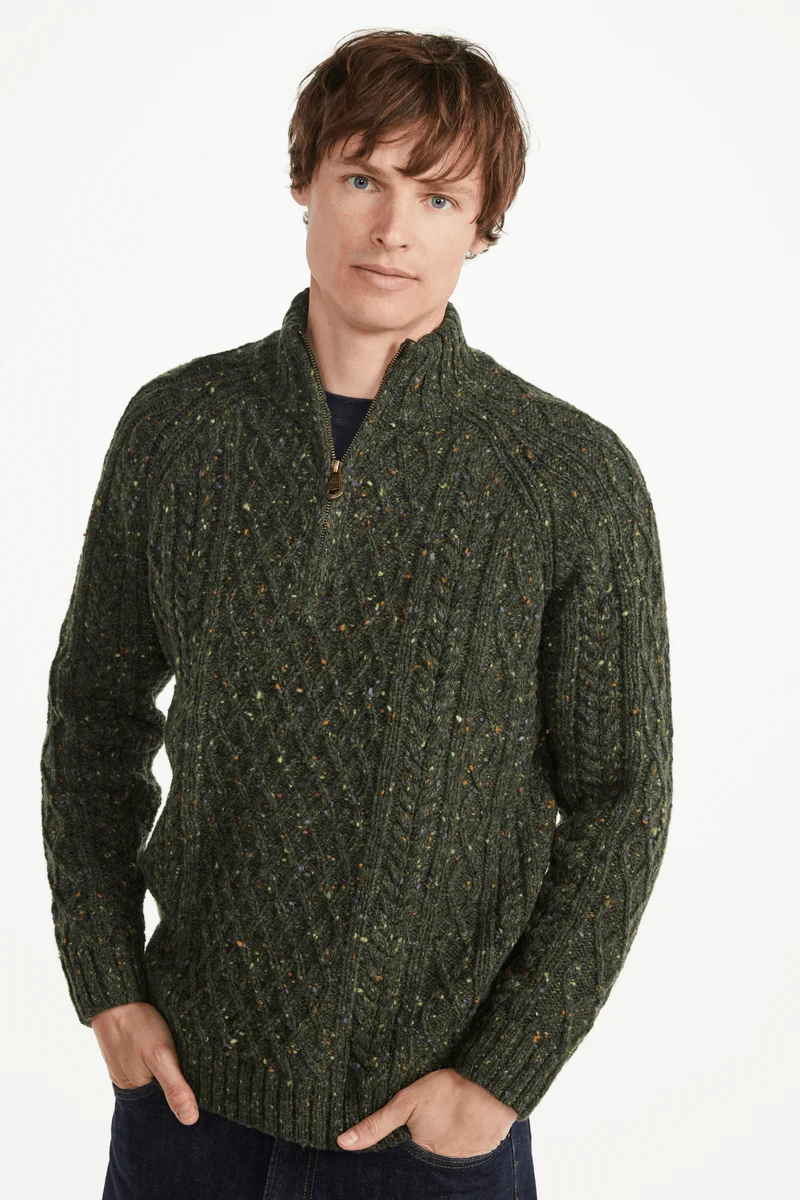 Fionn Tweed Mens Zip Troyer - Green