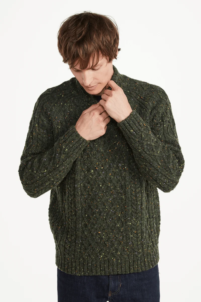 Fionn Tweed Mens Zip Troyer - Green