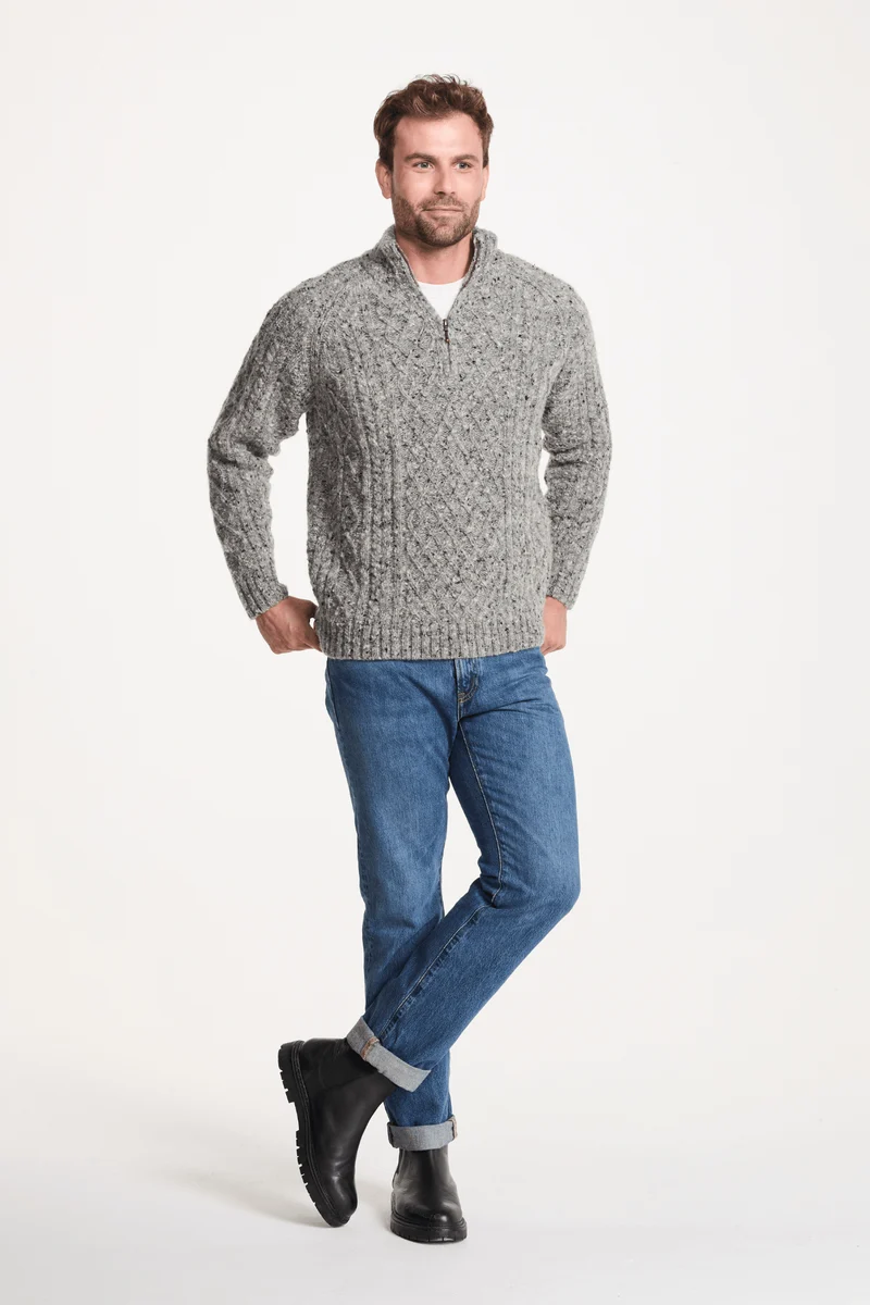 Fionn Tweed Mens Zip Troyer - Grey