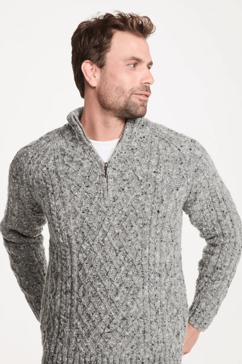Fionn Tweed Mens Zip Troyer - Grey