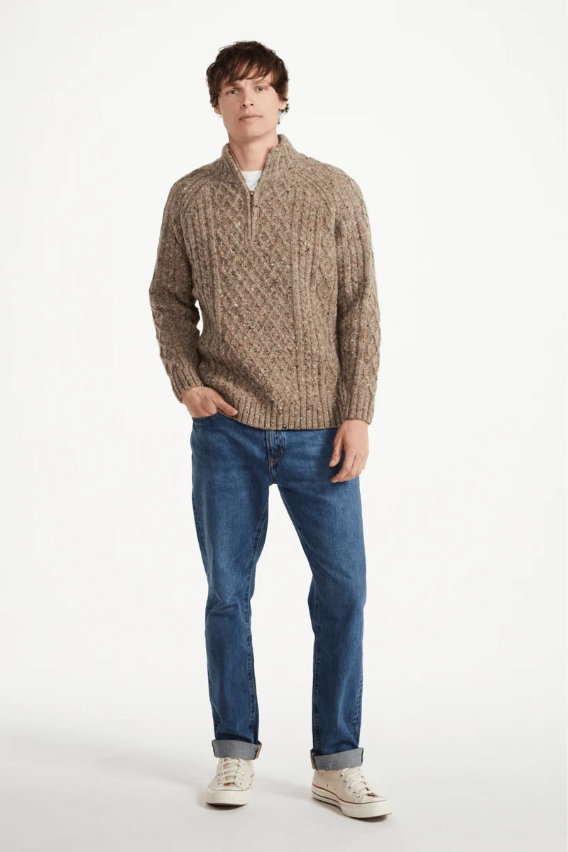 Fionn Tweed Mens Zip Troyer - Oat