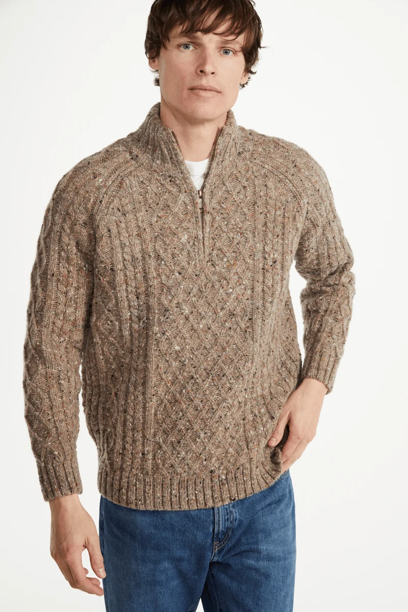 Fionn Tweed Mens Zip Troyer - Oat