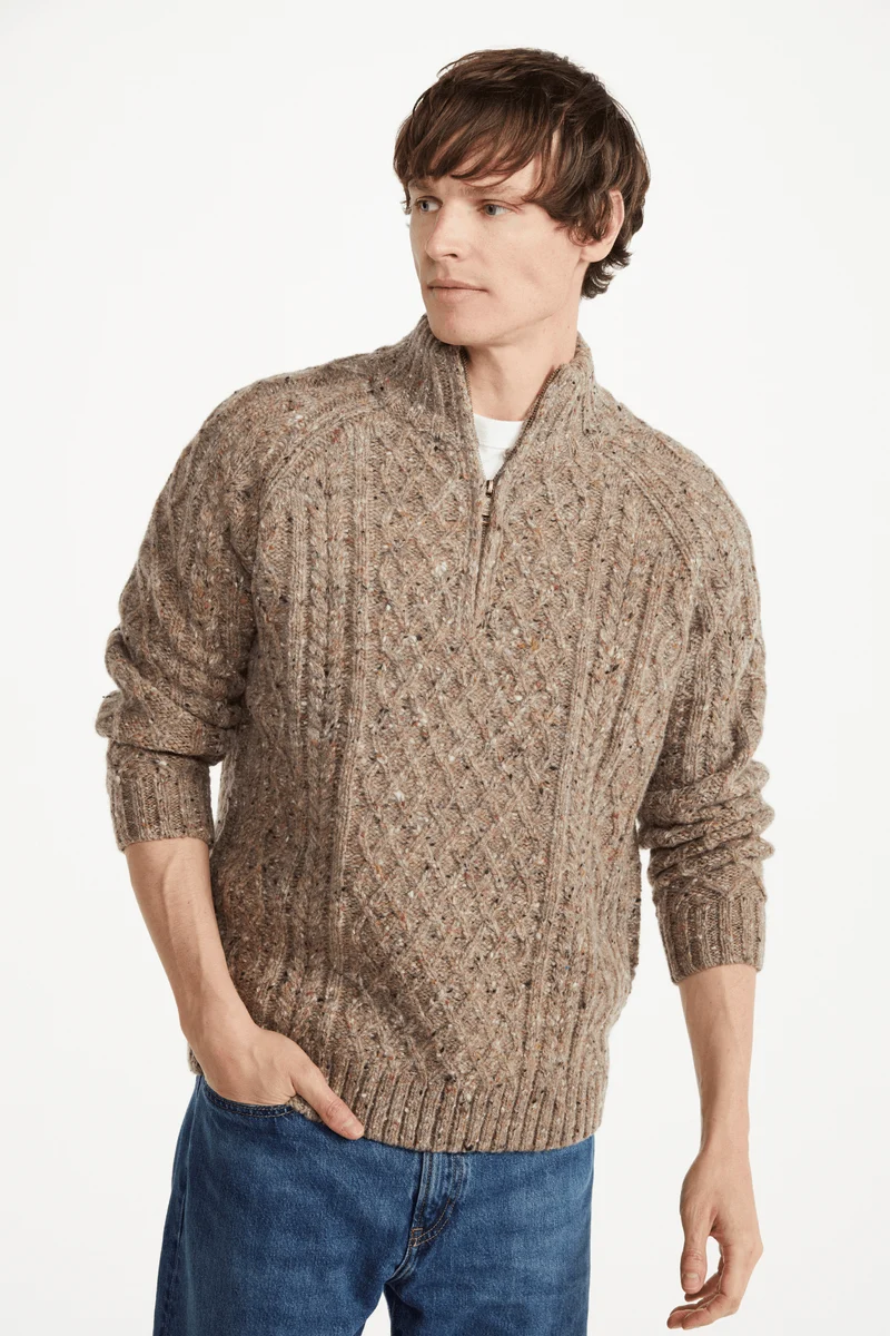 Fionn Tweed Mens Zip Troyer - Oat