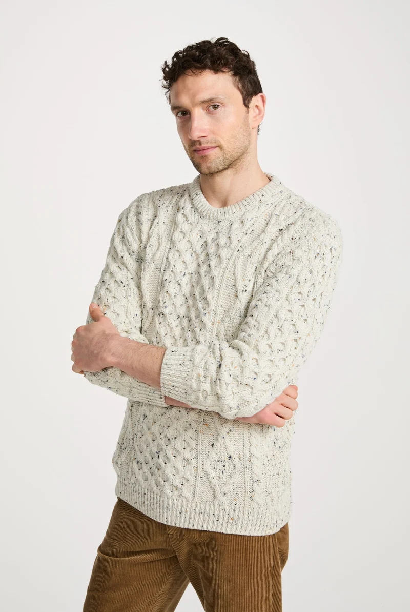 Moher Traditional Aran Sweater - Flecked Cream