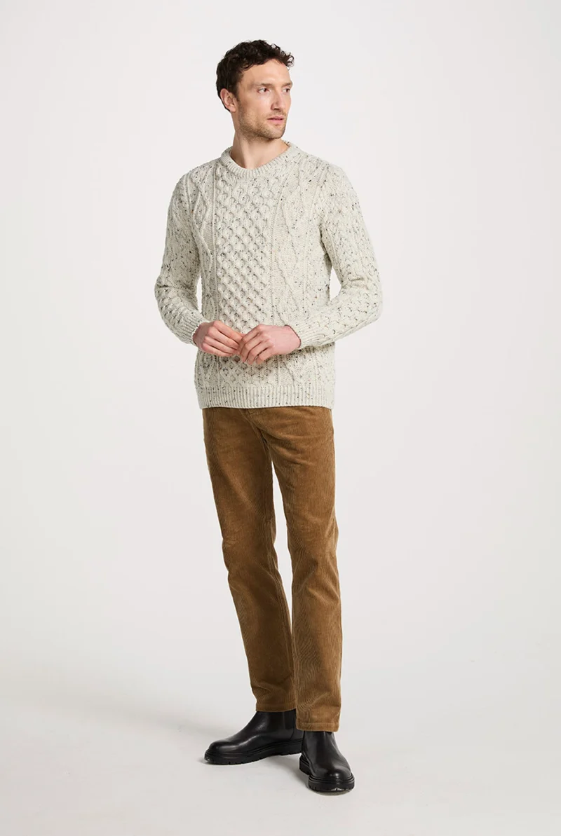 Moher Traditional Aran Sweater - Flecked Cream