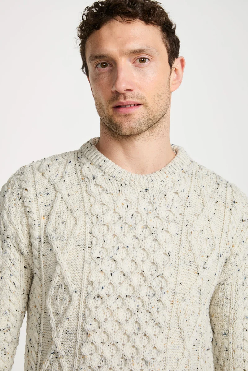 Moher Traditional Aran Sweater - Flecked Cream