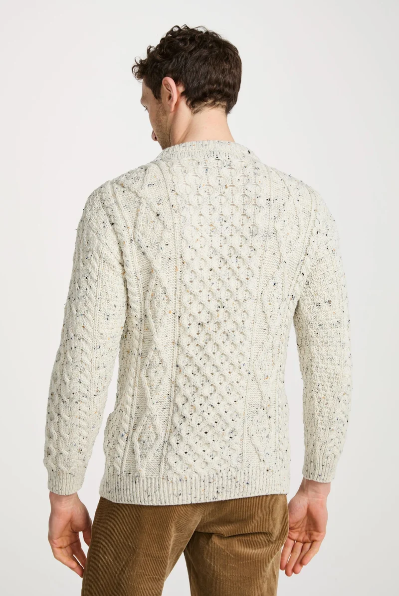 Moher Traditional Aran Sweater - Flecked Cream