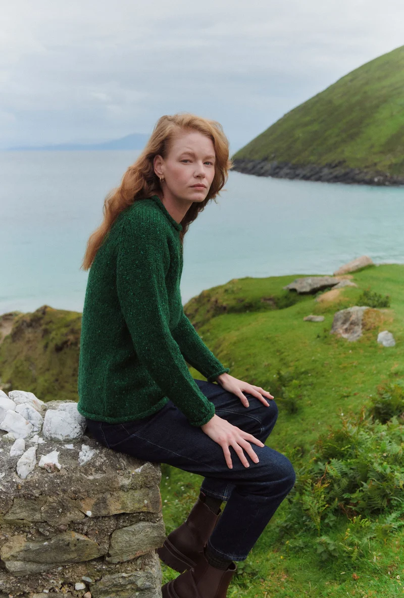 Brackloon Tweed Roll Neck Ladies Sweater - Bright Green