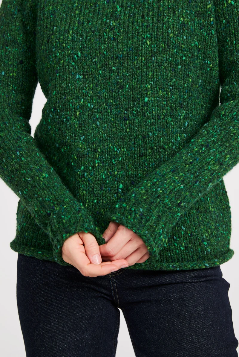 Brackloon Tweed Roll Neck Ladies Sweater - Bright Green