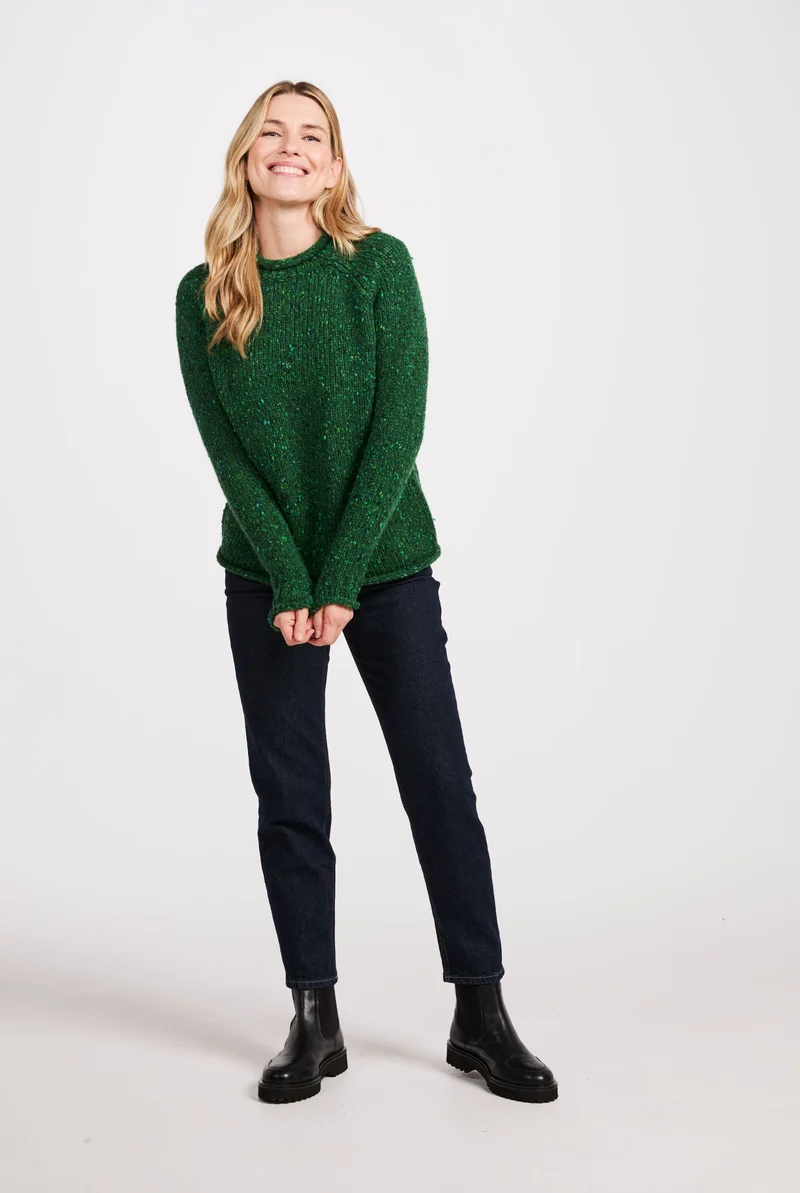 Brackloon Tweed Roll Neck Ladies Sweater - Bright Green