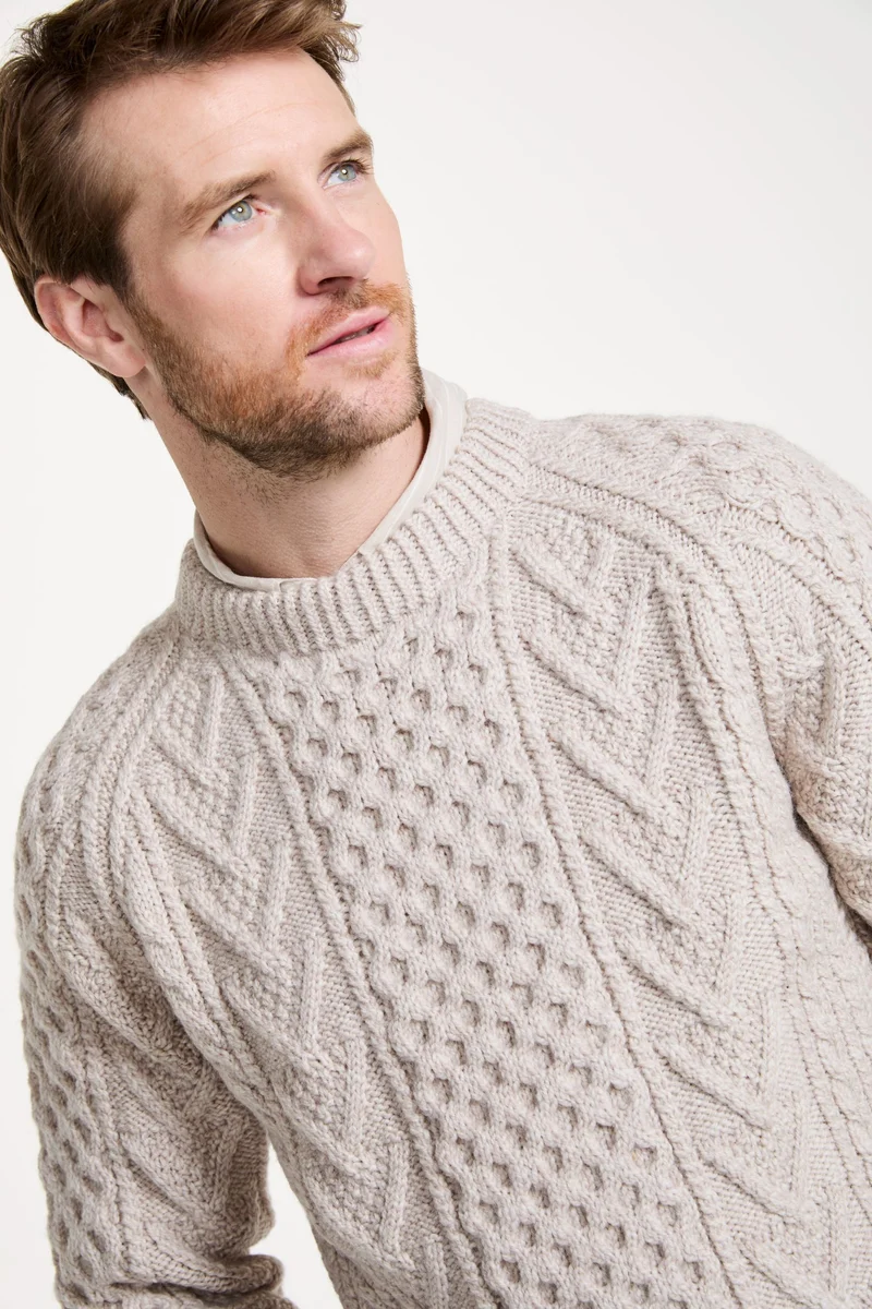 Kilronan Aran Mens Honeycomb Sweater - Oat