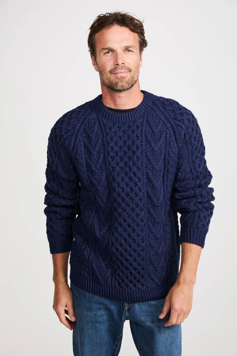 Kilronan Aran Mens Honeycomb Sweater - Navy