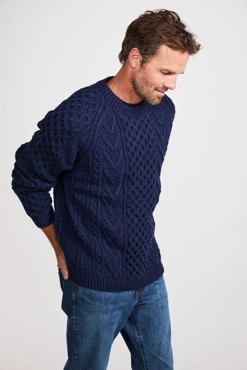 Kilronan Aran Mens Honeycomb Sweater - Navy