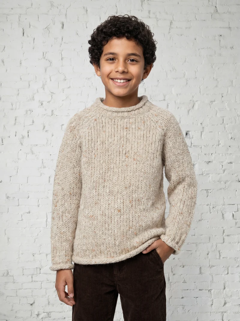 Brackloon Óg Children's Roll Neck Raglan Crew - Cream