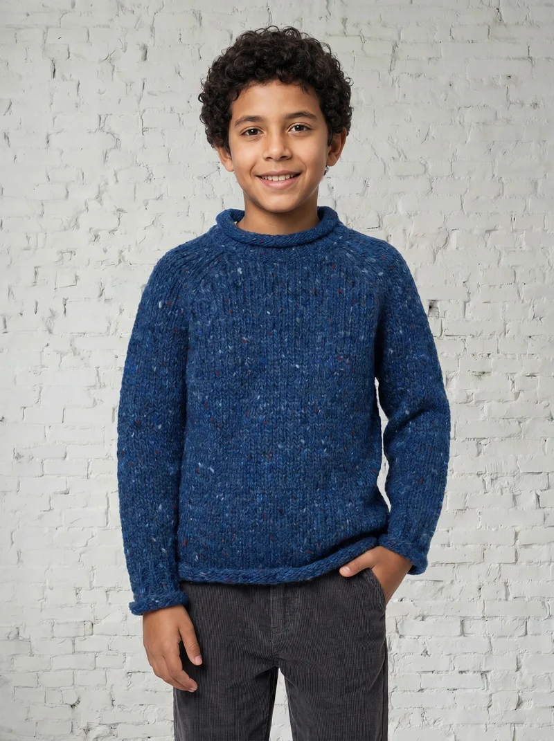 Brackloon Óg Children's Roll Neck Raglan Crew - Navy Blue