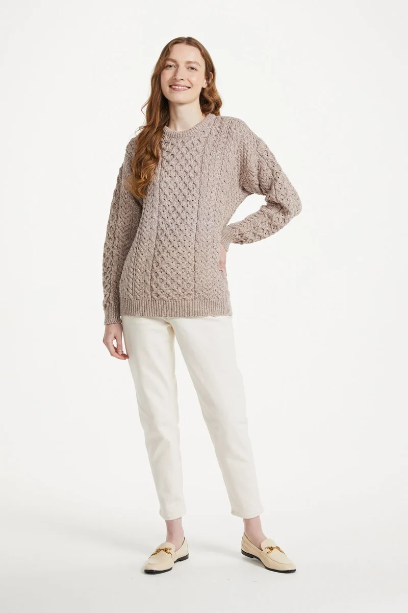 Inisheer Traditional Ladies Merino Aran Sweater - Oat