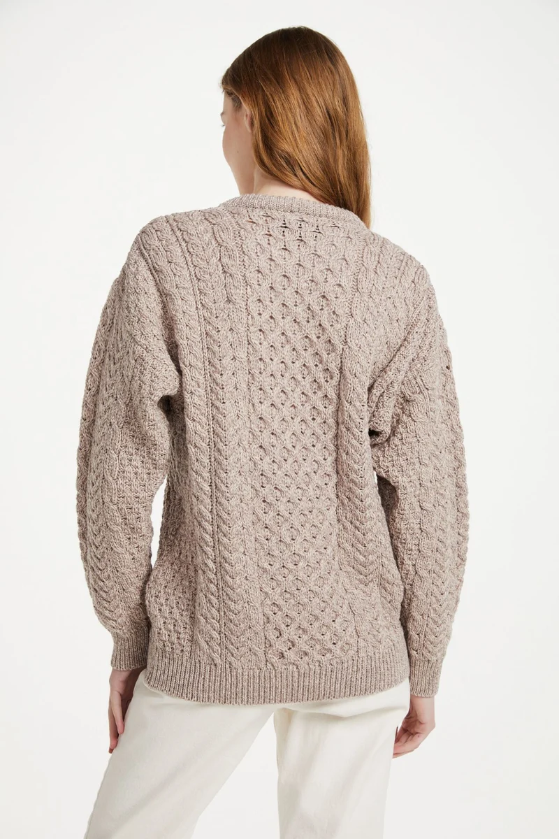 Inisheer Traditional Ladies Merino Aran Sweater - Oat
