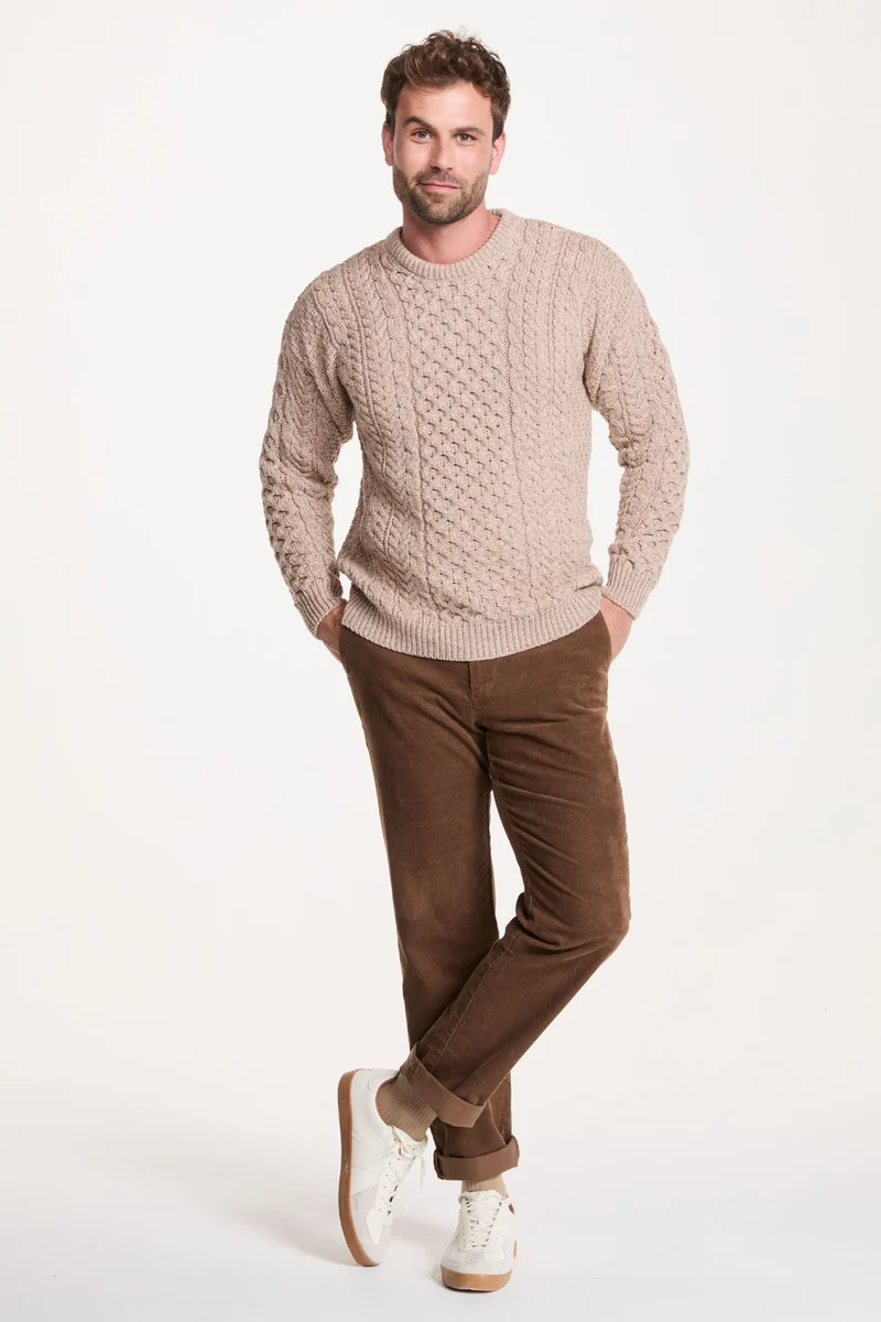 Inisheer Traditional Men's Merino Aran Sweater - Oat