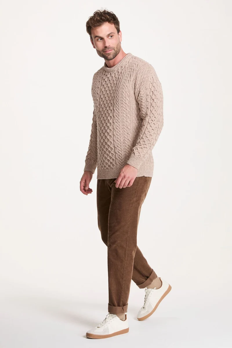 Inisheer Traditional Men's Merino Aran Sweater - Oat