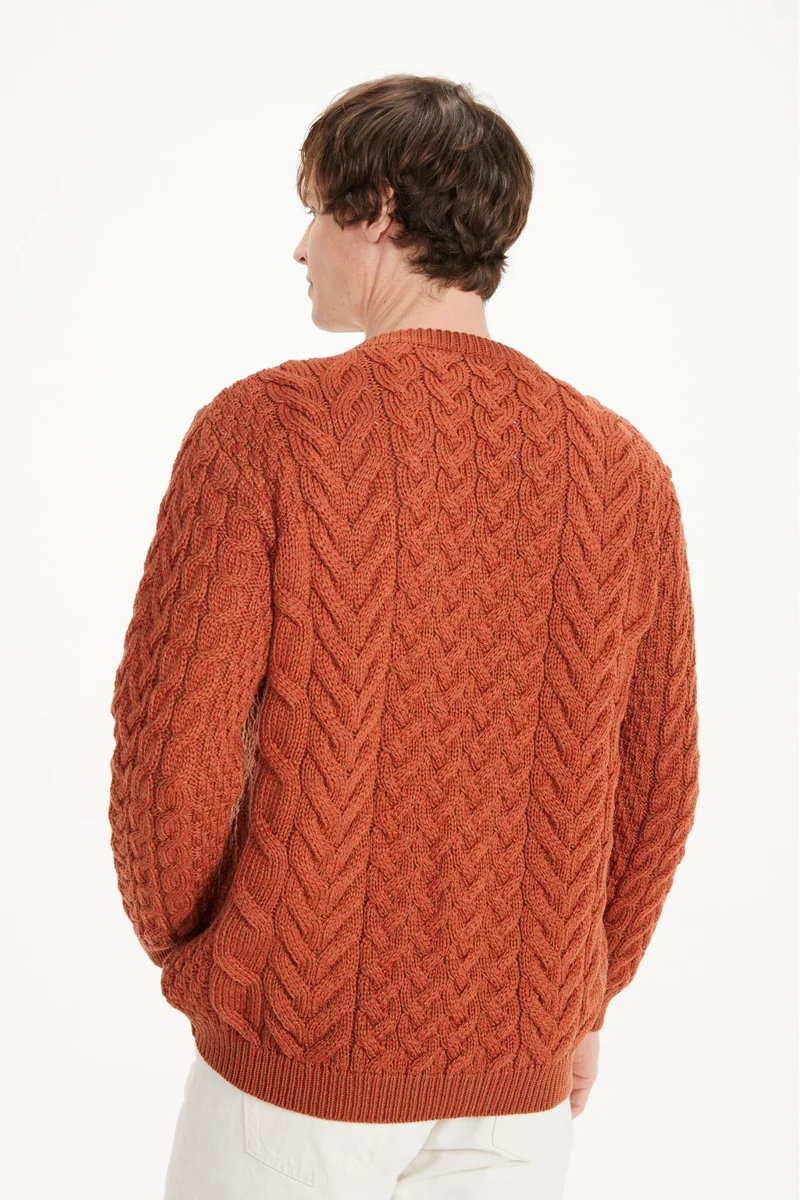 Omey Mens Aran Crew Neck Sweater - Copper