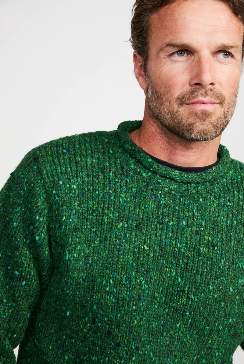 Raheen Tweed Roll Neck Mens Sweater - Bright Green