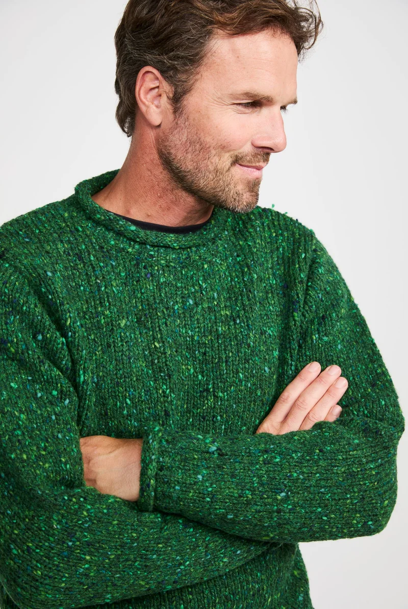 Raheen Tweed Roll Neck Mens Sweater - Bright Green