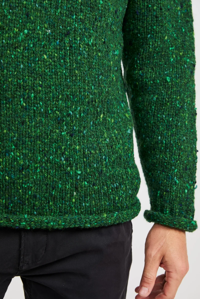 Raheen Tweed Roll Neck Mens Sweater - Bright Green