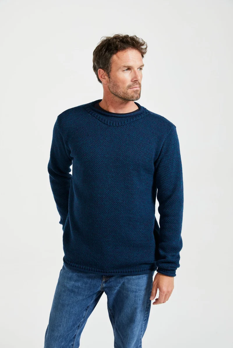 Moycullen Roll Neck Mens Merino Sweater - Atlantic Blue