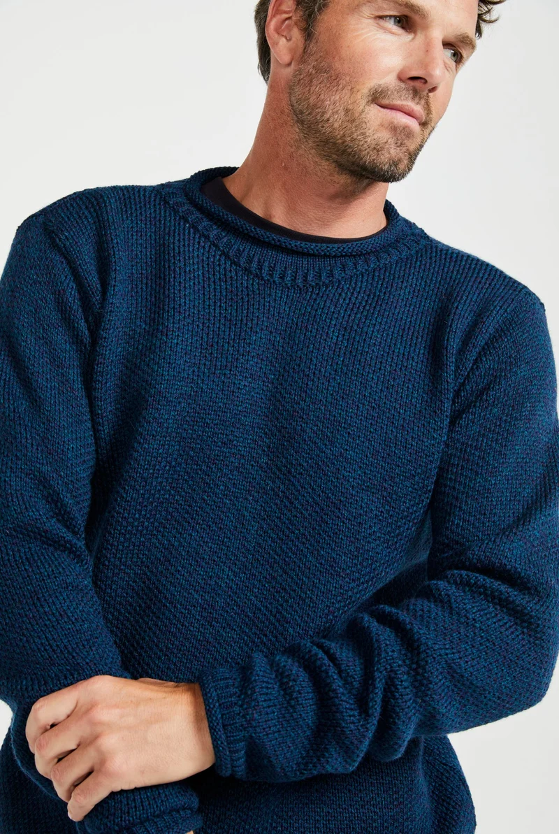 Moycullen Roll Neck Mens Merino Sweater - Atlantic Blue