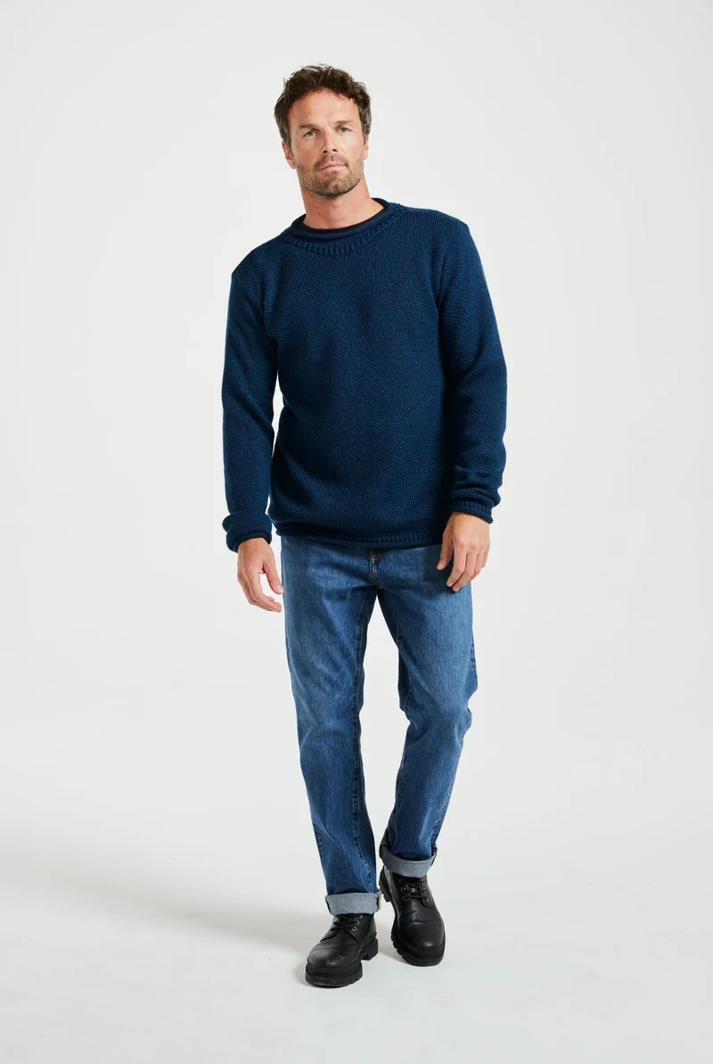 Moycullen Roll Neck Mens Merino Sweater - Atlantic Blue