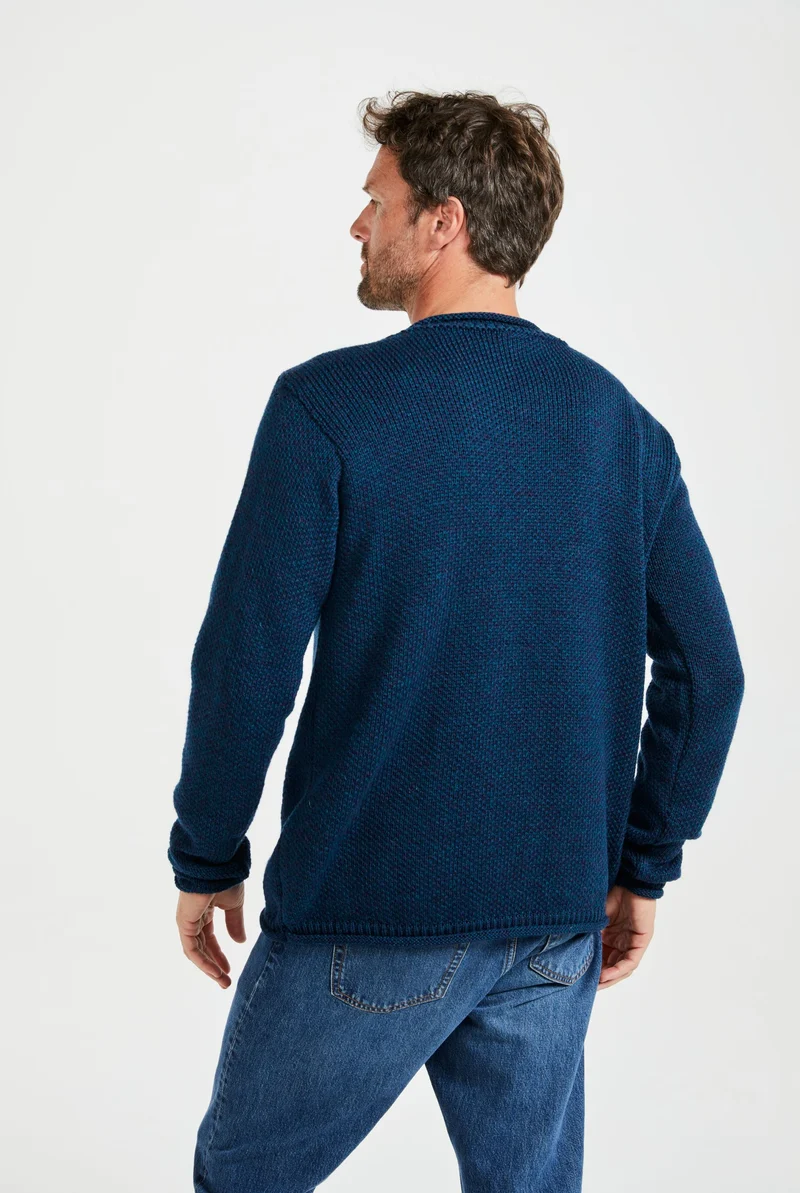 Moycullen Roll Neck Mens Merino Sweater - Atlantic Blue
