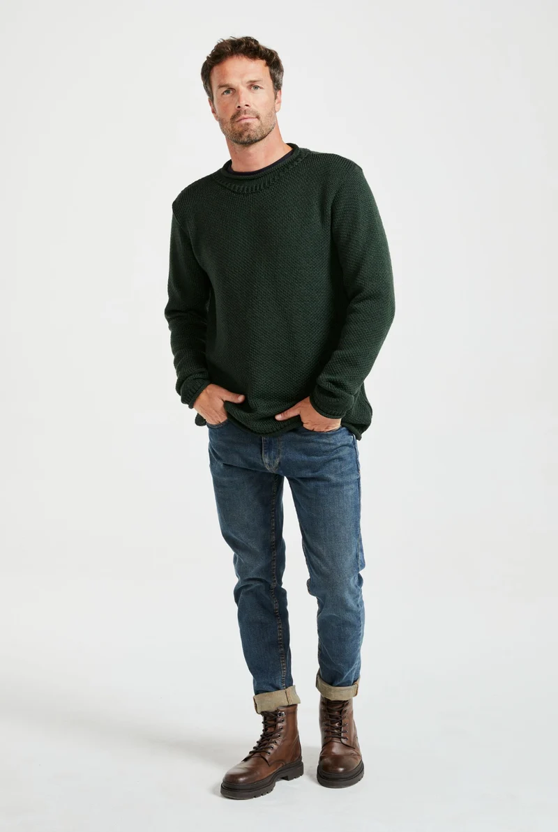 Moycullen Roll Neck Mens Merino Sweater - Green