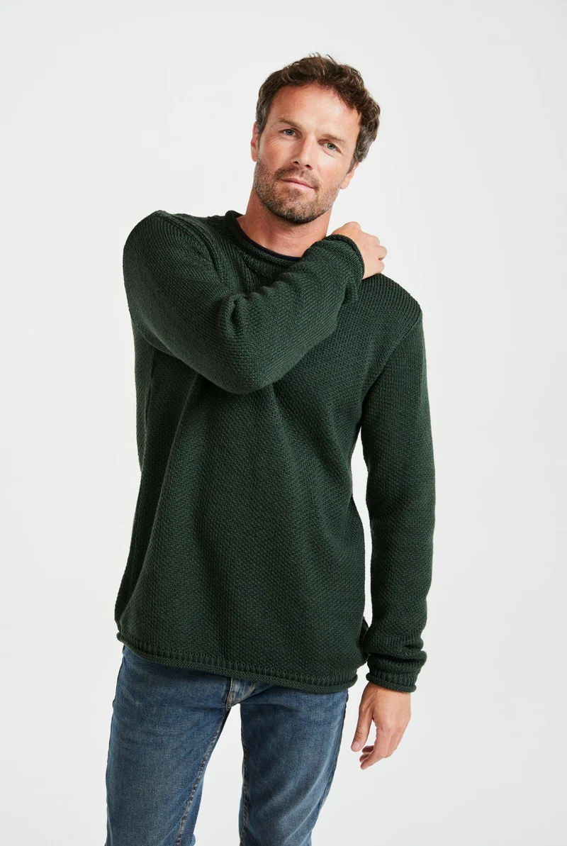 Moycullen Roll Neck Mens Merino Sweater - Green