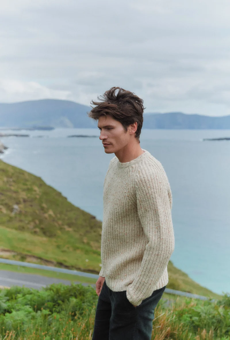 Killykeen Mens Fisherman Ribbed Crew - Cream