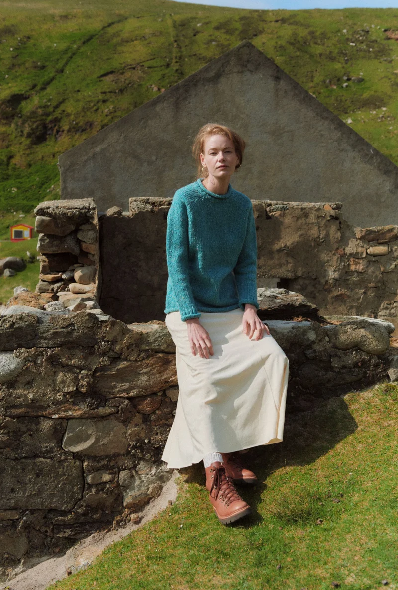 Brackloon Tweed Roll Neck Ladies Sweater - Aqua Blue