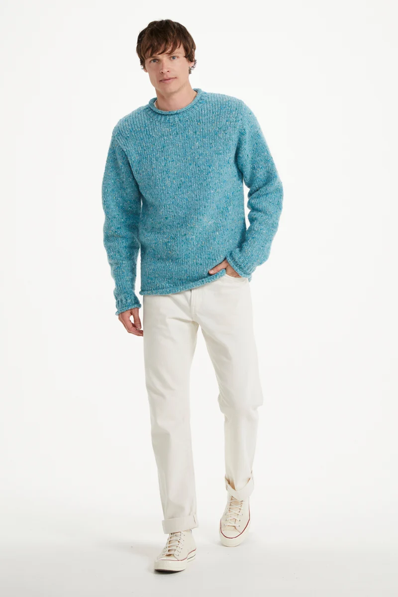 Raheen Tweed Roll Neck Mens Sweater - Aqua Blue