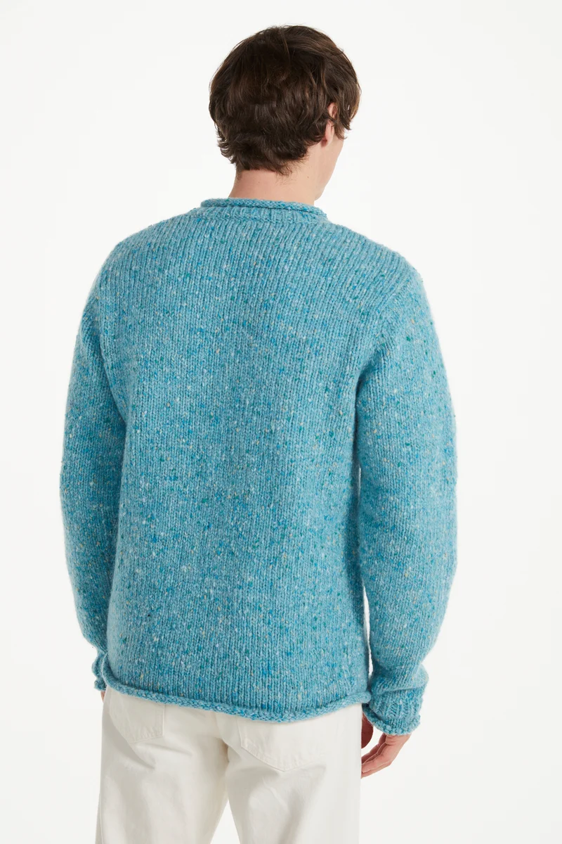 Raheen Tweed Roll Neck Mens Sweater - Aqua Blue