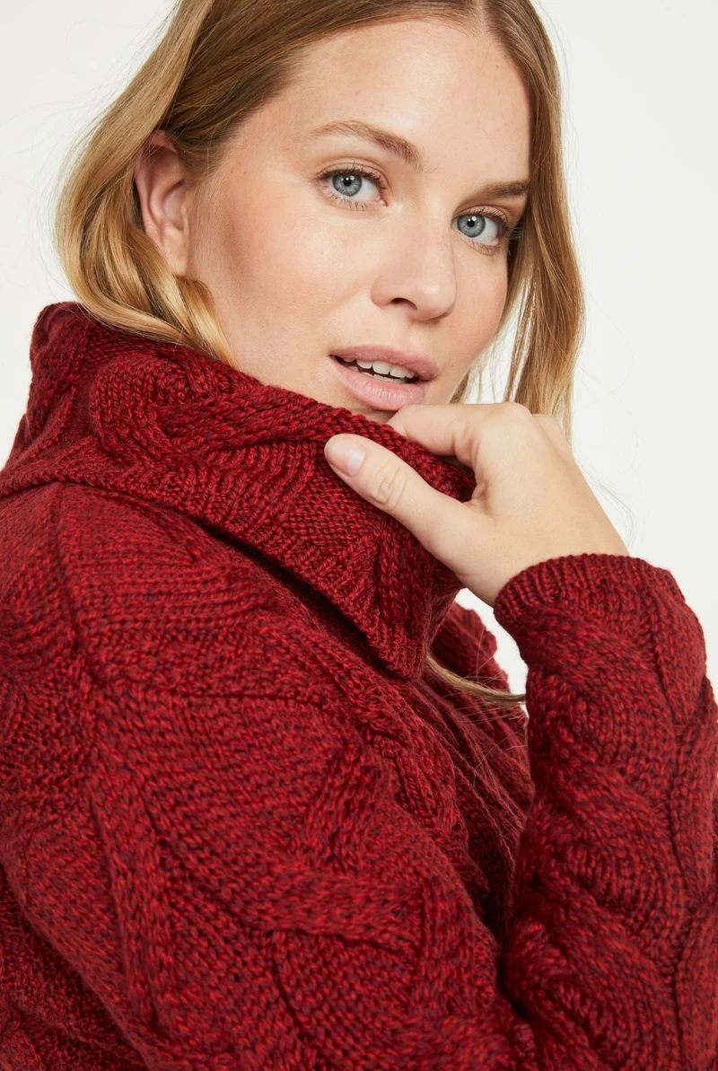 Kinsale Ladies Cable Aran Sweater - Rua Red