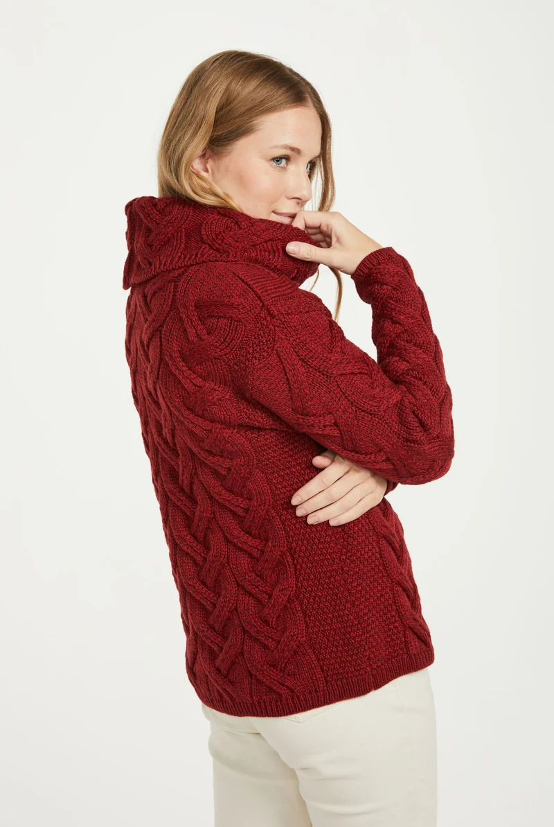 Kinsale Ladies Cable Aran Sweater - Rua Red