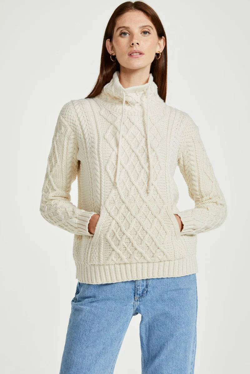 Enniscoe Drawstring Aran Sweater - Cream