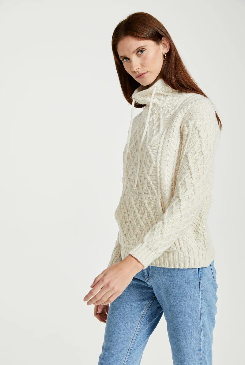 Enniscoe Drawstring Aran Sweater - Cream
